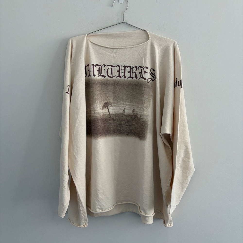 Yeezy x Kanye West Vultures 1 Tracklist Long Sleeve T-Shirt Cream Boxy Fit